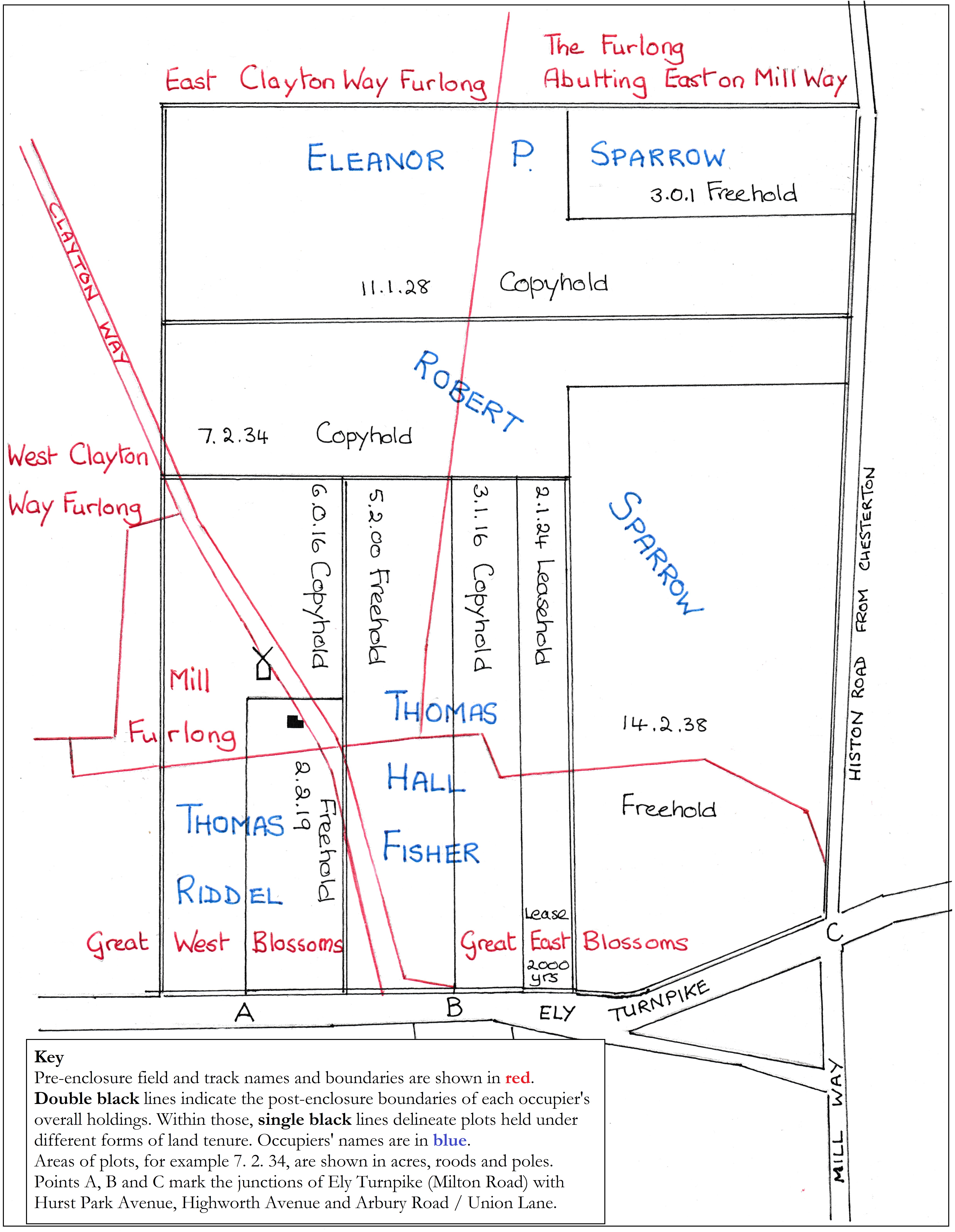 Traced drawing of the 1838 enclosure map